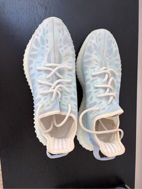 Yeezy Adidas Athletic Shoes in Light Blue and Cream